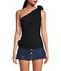 Color:Black - Image 1 - Chloe Rosette Matte Jersey One Shoulder Sleeveless Top