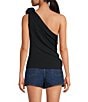 Color:Black - Image 2 - Chloe Rosette Matte Jersey One Shoulder Sleeveless Top