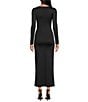 Color:Black - Image 2 - Column Icon Knit Scoop Neck Long Sleeve Bodycon Midi Dress