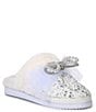 Color:White - Image 1 - ComfieeThree Rhinestone and Pearl Bow Faux Fur Slippers