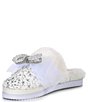 Color:White - Image 4 - ComfieeThree Rhinestone and Pearl Bow Faux Fur Slippers