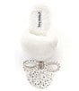 Color:White - Image 5 - ComfieeThree Rhinestone and Pearl Bow Faux Fur Slippers