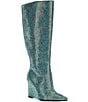 Color:Black/Blue - Image 1 - GaborTwo Multi Rhinestone Pointed Toe Tall Wedge Boots