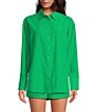 Color:Kelly Green - Image 1 - Georgie Poplin Button Front Coordinating Long Sleeve Shirt