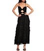 Color:Black - Image 1 - Grace Metallic Plisse Sweetheart Neck Cut-Out Tiered Dress