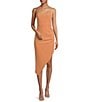 Color:Tan - Image 1 - Harling Crepe Square Neck Sleeveless Asymmetrical Hemline Midi Dress