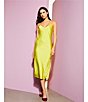 Color:Chartruse - Image 6 - Harper Satin V-Neck Sleeveless Slip Midi Dress