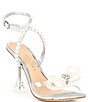 Color:Silver - Image 1 - HaydnTwo Glitter Pearl Bow Studded Ankle Strap Lucite Heel Dress Sandals