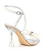 Color:Silver - Image 2 - HaydnTwo Glitter Pearl Bow Studded Ankle Strap Lucite Heel Dress Sandals