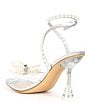Color:Silver - Image 3 - HaydnTwo Glitter Pearl Bow Studded Ankle Strap Lucite Heel Dress Sandals