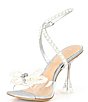 Color:Silver - Image 4 - HaydnTwo Glitter Pearl Bow Studded Ankle Strap Lucite Heel Dress Sandals