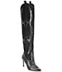 Color:Black - Image 1 - KatyannaTwo Narrow Calf Rhinestone Over-the-Knee Western Boots