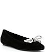 Color:Black - Image 1 - LakeTwo Rhinestone Double Bow Suede Ballet Flats