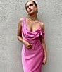 Color:Begonia - Image 6 - Maeve Satin Asymmetrical Neck A-Line Dress