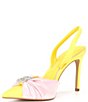 Color:Buzzy Yellow/Pretty Pink - Image 4 - Michah Satin Heart Embellished Slingback Pumps