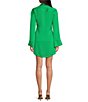 Color:Kelly Green - Image 2 - Mina Pebble Crepe Button Front Collar Long Sleeve Tie Waist Shirt Dress