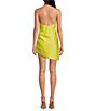 Color:Chartreuse - Image 2 - Peyton Ruched Satin Cowl Halter Neck Sleeveless Open Back Detail Mini Sheath Dress