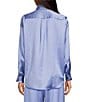 Color:Chambray - Image 2 - Skylar Point Collar Button Front Long Sleeve Satin Blouse