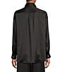 Color:Black - Image 2 - Skylar Point Collar Button Front Long Sleeve Satin Blouse