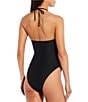 Color:Black - Image 2 - Solid Rosette Asymmetrical Ruched Cut-Out One Piece Swimsuit