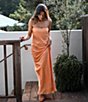 Color:Sunset - Image 5 - x Caelynn Bell Jai Satin Strapless Tie Back Sheath Maxi Dress