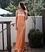 Color:Sunset - Image 6 - x Caelynn Bell Jai Satin Strapless Tie Back Sheath Maxi Dress