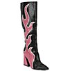 Color:Black/Pink - Image 1 - Zander Rhinestone Flame Pointed Toe Tall Boots
