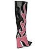 Color:Black/Pink - Image 2 - Zander Rhinestone Flame Pointed Toe Tall Boots