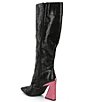 Color:Black/Pink - Image 3 - Zander Rhinestone Flame Pointed Toe Tall Boots