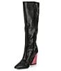Color:Black/Pink - Image 4 - Zander Rhinestone Flame Pointed Toe Tall Boots