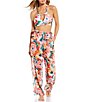 Color:Multi - Image 3 - Floral Print Drawstring Tie High Waist Pant Swimsuit Cover-Up