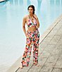 Color:Multi - Image 4 - Floral Print Drawstring Tie High Waist Pant Swimsuit Cover-Up