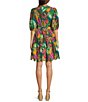 Color:Tropical - Image 2 - Floral Printed Eyelet Split Round Neck Elbow Puff Sleeve Button Down Belted Scallop Hem Pocketed A-Line Dress