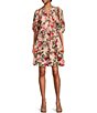 Color:Lipstick Pink - Image 1 - Floral Printed Eyelet Split Round Neck Elbow Puff Sleeve Button Down Belted Scallop Hem Pocketed A-Line Dress