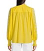 Color:Sunlight - Image 2 - Long Sleeve Ruffle Mock Neck Button Front Embroidered Woven Top