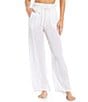 Color:White - Image 1 - Metallic Detail Drawstring Tie High Waist Swimsuit Cover-Up Pants