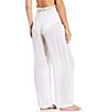 Color:White - Image 2 - Metallic Detail Drawstring Tie High Waist Swimsuit Cover-Up Pants