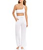 Color:White - Image 3 - Metallic Detail Drawstring Tie High Waist Swimsuit Cover-Up Pants