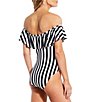 Color:Black - Image 2 - Off Shore Striped Ruffle Off-the-Shoulder One Piece Swimsuit
