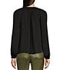 Color:Black - Image 2 - Moonshadow Satin Tie Front Split Round Neck Long Peasant Sleeve Woven Top