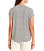 Color:Black/Ivory - Image 2 - Stripe Print Short Sleeve V-Neck Knit Shirt