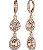 Color:Pink - Image 1 - Rose Gold Crystal Pear Stone Double Drop Earrings