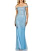 Color:Blue - Image 1 - Glamour By Terani Couture Off-The-Shoulder Glitter Ombre Side Slit Gown