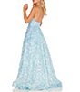 Color:Aqua - Image 2 - Deep V-Neckline Sequin Ball Gown