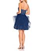 Color:Navy - Image 2 - Strapless Pattern Sequin Tulle Skirt Fit-And-Flare Dress