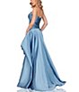 Color:Slate - Image 2 - Strapless Ruched Bodice Taffeta Ruffle High-Low Ball Gown