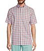 Color:Coral - Image 1 - Gold Label Roundtree & Yorke Full Fit Non-Iron Short Sleeve Medium Plaid Oxford Sport Shirt