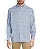 Color:Blue - Image 1 - Gold Label Roundtree & Yorke Non-Iron Long Sleeve Large Plaid Linen Sport Shirt