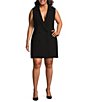 Color:Black001 - Image 1 - Plus Size Luxe Suiting Notch Lapel Sleeveless Mini Blazer Dress