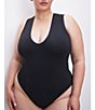Color:Black001 - Image 3 - Plus Size Scuba Knit Deep V-Neck Sleeveless Bodysuit